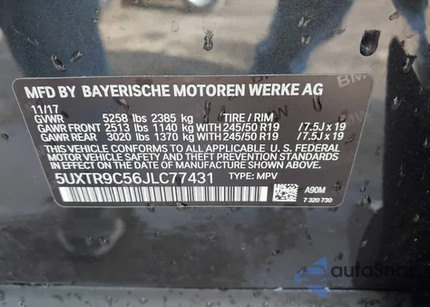 2018 BMW X3 xDrivem40I z USA, uszkodzony, nr VIN 5UXTR9C56JLC77431